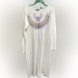 White Long Sleeve Graphic Dress